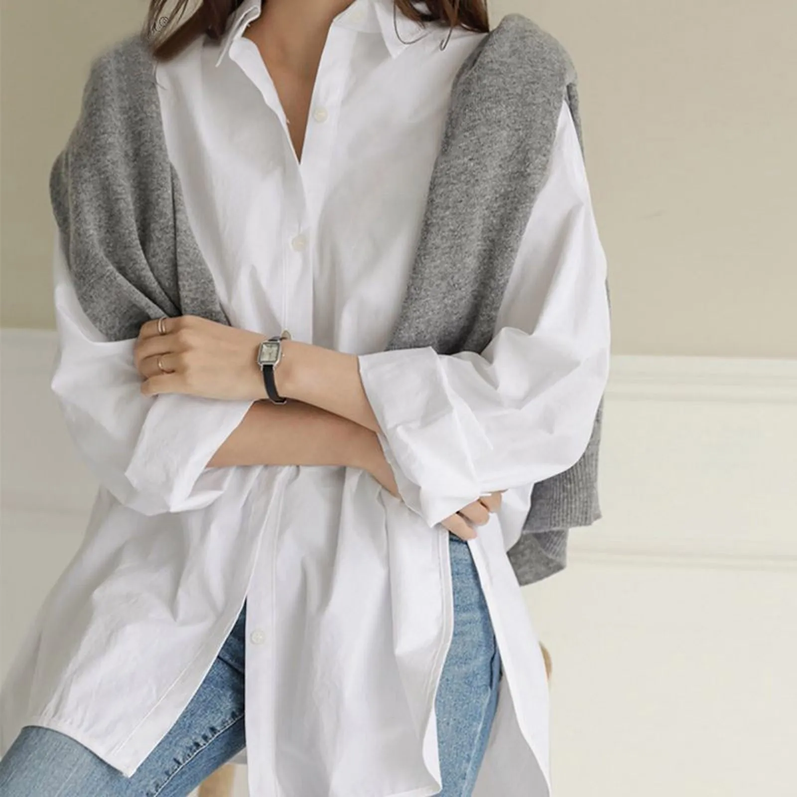 Top Trends: Solid Color Oversized Shirt Women's Korean Style Shirts Office Lady Elegant Blouse Long Sleeve Top Bloues Workwear Tops S-5XL Shoppable Styles