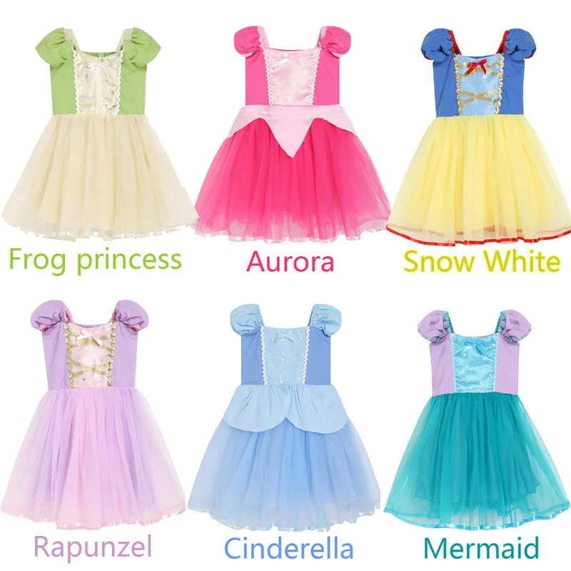 Top Trends: Fancy Baby Pure Cotton Girls Clothes Frog Princess Aurora Snow White Rapunzel Cinderella Mermaid Dresses For Girls Holiday Party Shoppable Styles