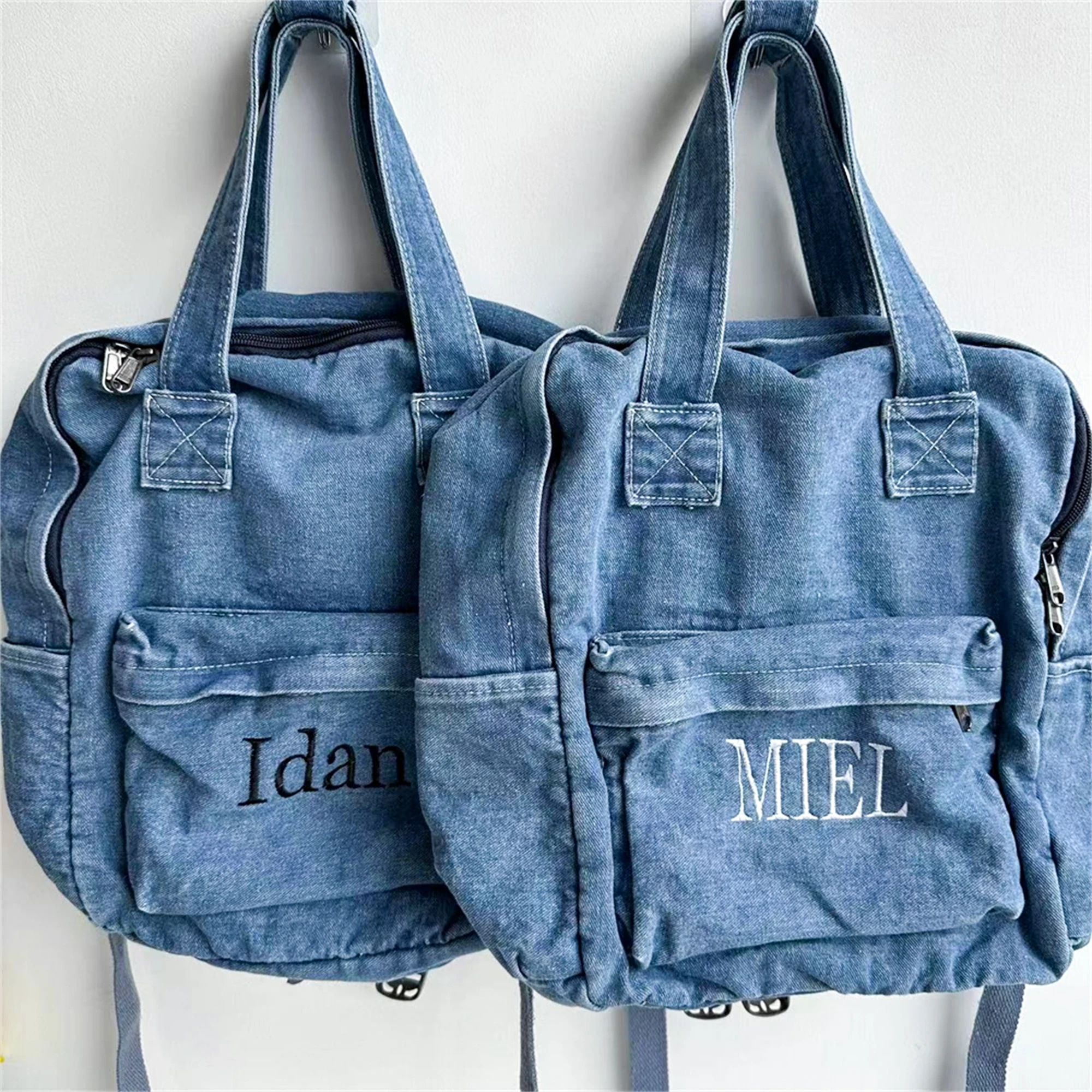 Top Trends: Custom Embroidery Name Women's Shopping Denim Backpack Birthday Wedding Party Gifts Denim Bag Personalized Travelling Totes Shoppable Styles