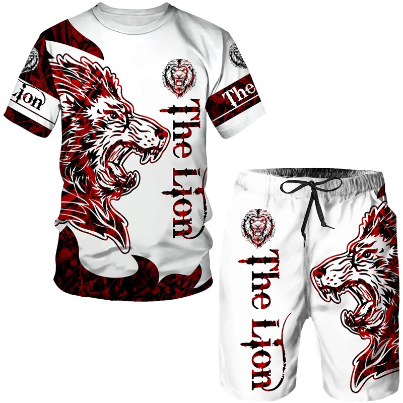 Top Trends: Summer 3D Printed Lion King Short Sleeve Shorts Sets Street Men's Sportswear T-shirt Fashion 2 Piece Tracksuit Jogger Clothes Shoppable Styles