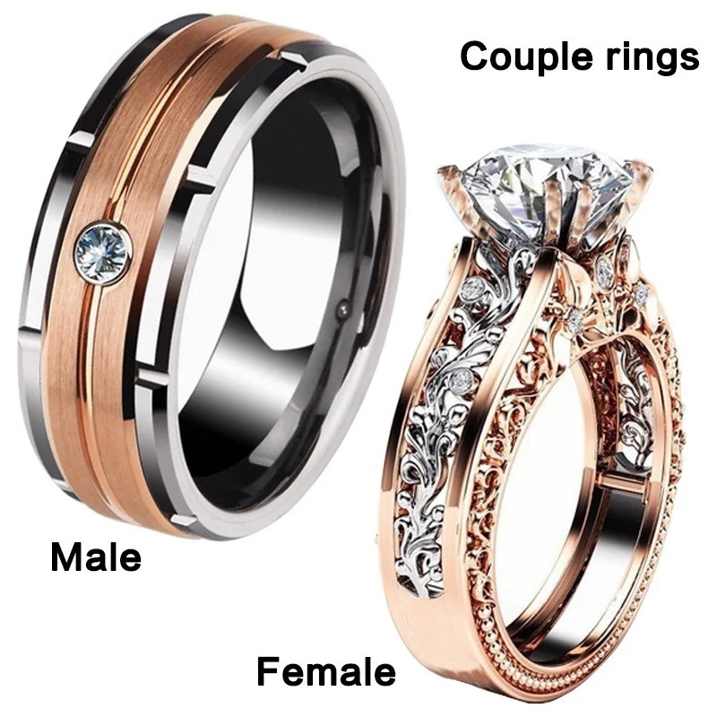 Top Trends: 1pcs Luxury Women Ring Metal Hollow Carving Pattern Rose Gold Color Zircon Stones Couple Ring Bridal Engagement Wedding Jewelry Shoppable Styles