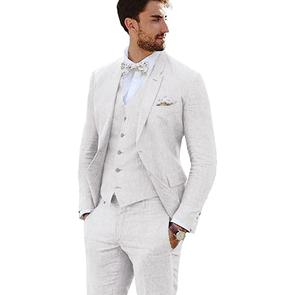 Top Trends: Male Suit Groom Tuxedos Linen Party Business Casual Suit Notched Lapel 3 Piece (Blazer + Vest + Pants)Slim Fit Costume Homme Shoppable Styles