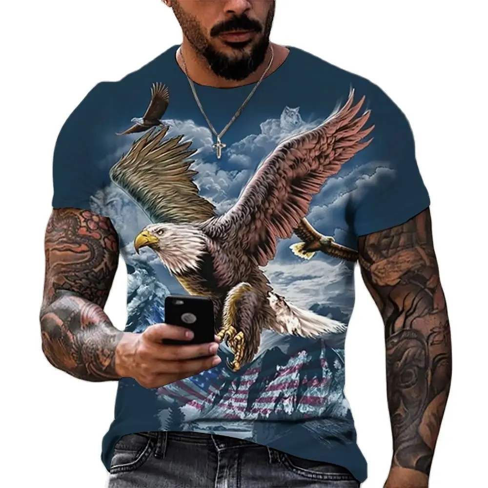 Top Trends: New Men T Shirt Animal Print 3D Eagle Print T-shirt Summer Casual Short Sleeve Retro Harajuku Oversized Clothing Tops Shoppable Styles