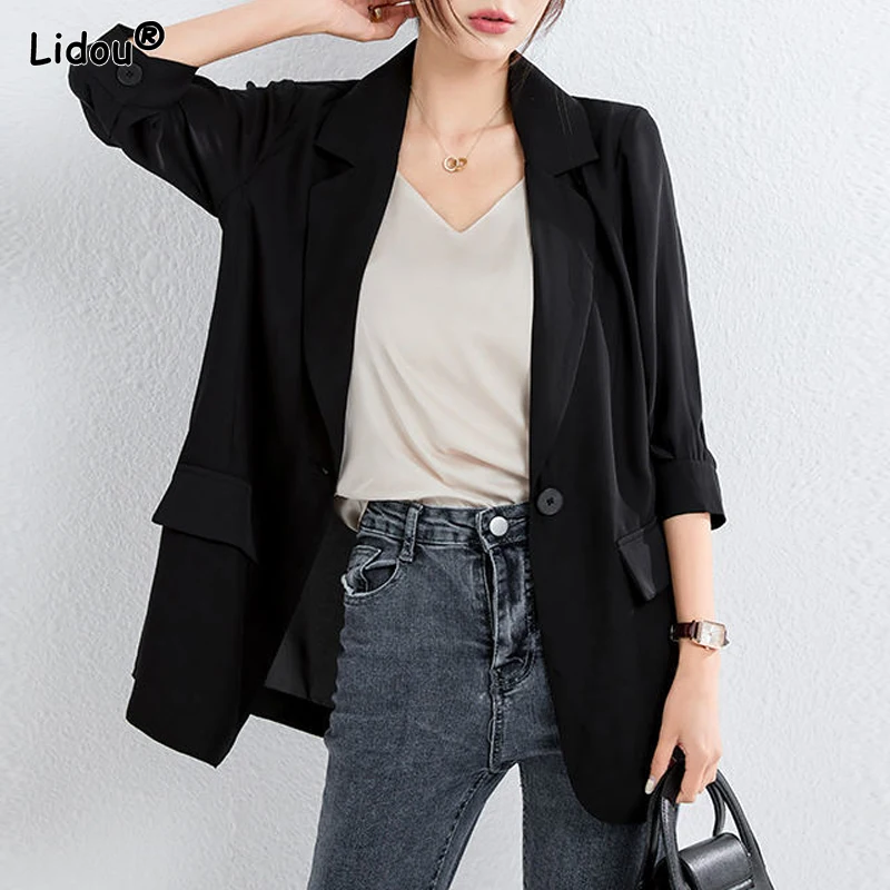 Top Trends: 2023 New Summer Commuting Simple And Elegant Loose And Thin Solid Color Small Suit Collar Long Sleeve Short Single Layer Suit Shoppable Styles