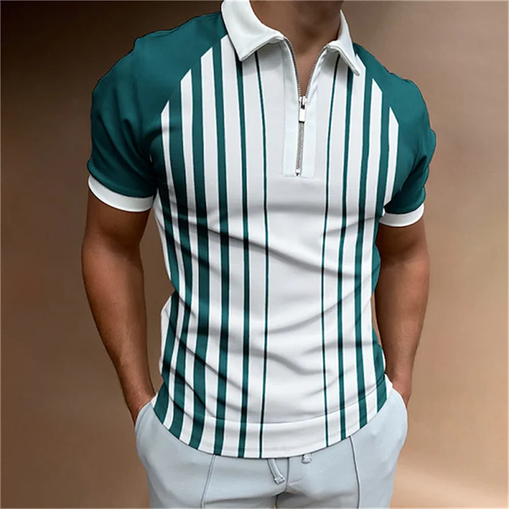 Top Trends: 2023 Polo Shirt For Men Summer Men&#039;s Tops Daily Short Sleeve Striped Golf Plain Clothing Men Shirts Turn-down Collar Zippers Tee Shoppable Styles