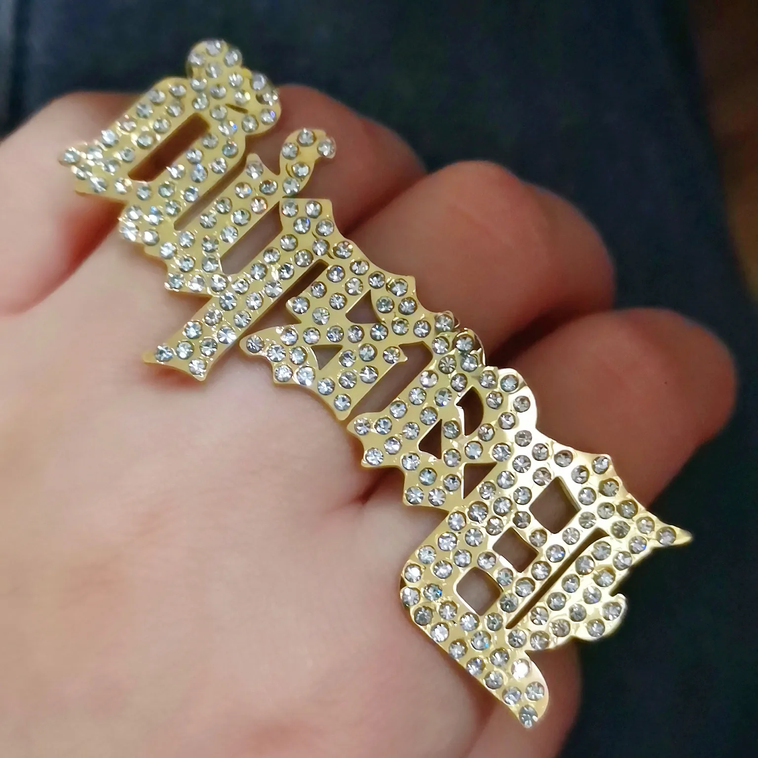 Top Trends: Custom Nameplate Ring Crystal Knuckles Name Ring Personalized Three Finger Ring With Diamond Women Men Fashion Jewelry Gift Shoppable Styles