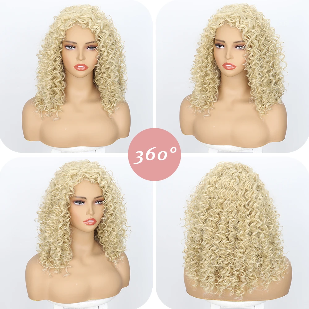 Top Trends: Afro Kinky Curly Hair Wig Natural Bob High Density Hair Synthetic Ombre Blonde Heat Resistant Wigs For Women Shoppable Styles - Image 2