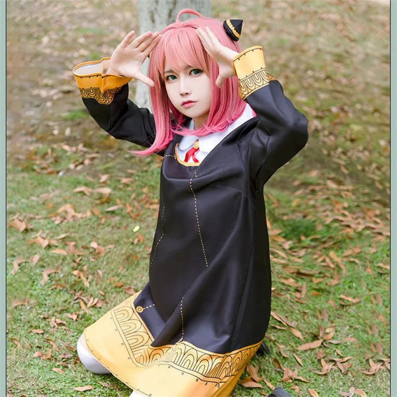 Top Trends: Anime Spy X Family Anya Forger Cosplay Costume Kids Adults Black Dress Kawaii Girls Women Dress Pink Wig Party Role Play Outfits Shoppable Styles