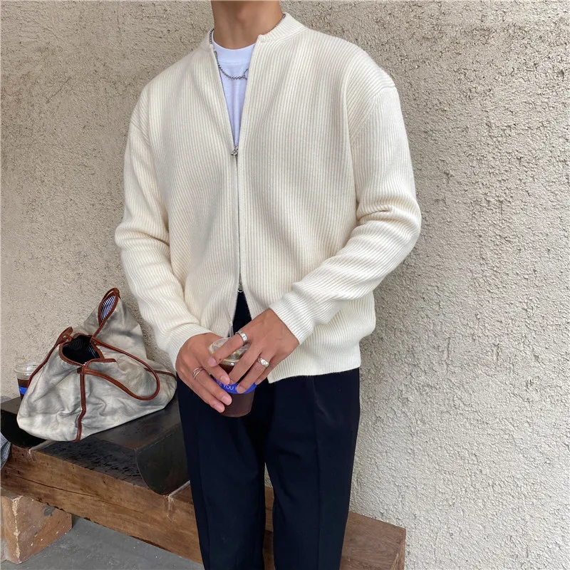 Top Trends: Autumn Winter Fashion Harajuku Solid Cardigan Men Thick Knitting Tops Loose Casual Outerwear Long Sleeve Coat All Match Sweaters Shoppable Styles