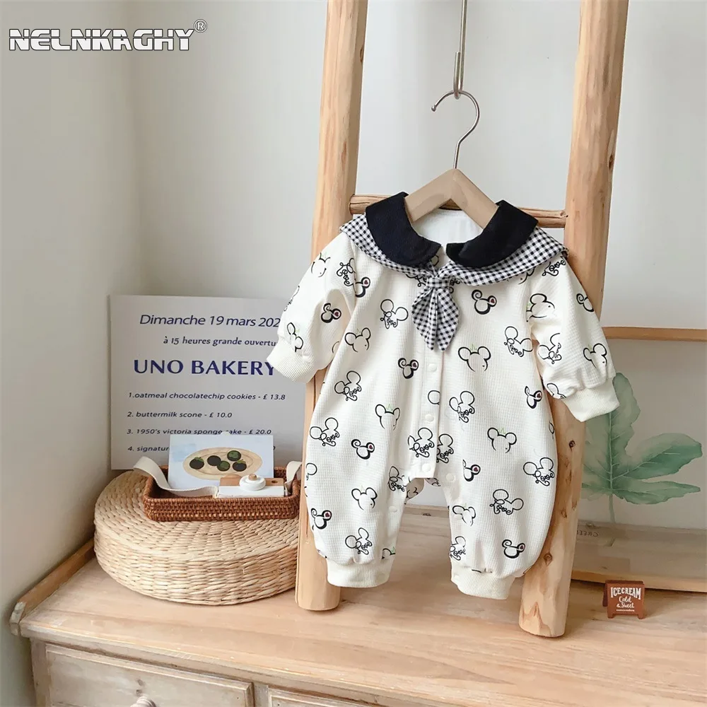 Top Trends: 2023 Autumn New In: Cute Plaid Print Cartoon Jumpsuits With Full Sleeves Sailor Collar For Infant Baby Girls, Kids Newborn 0-24M Shoppable Styles