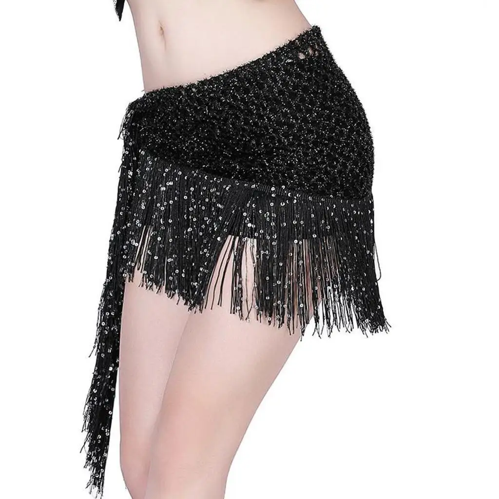 Top Trends: Women Belly Dance Hip Scarf Sequins Dance Belt Tassel Skirt Belt Black Shoppable Styles