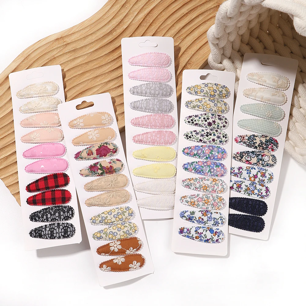 Top Trends: 10pcs / set Embroidery Printed Snap Hair Clips For Girls Kids BB Hairpins Color Barrettes For Women Fashion Styling Accessories Shoppable Styles