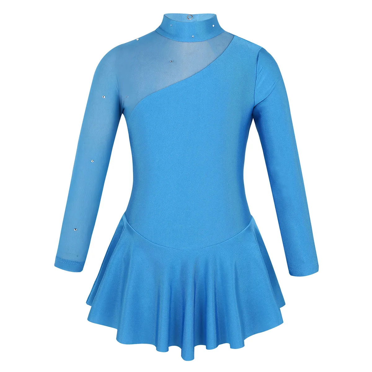 Top Trends: GirlsLong Sleeves Gymnastic Figure Ice Skating Dress Rhinestone Mesh Tulle Splice Leotard Dress Ballroom Ballet Dance Clothes Shoppable Styles