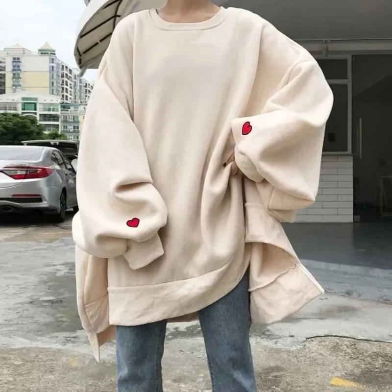 Top Trends: 2023 Khaki Tops Oversized 5XL4XL Women Sweatshirts Fall Heart Print Pullovers White Hoodie Long Sleeve Streetwear Drop Shipping Shoppable Styles