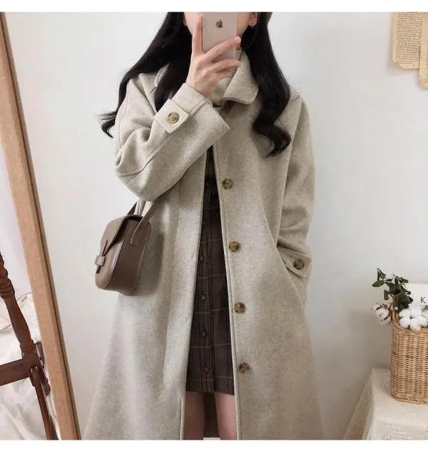 Top Trends: Autumn Winter Women Faux Woolen Coat Fashion Korean Oversized Midi Thicke Jacket Harajuku Solid Elegant All Match Blends Outwear Shoppable Styles