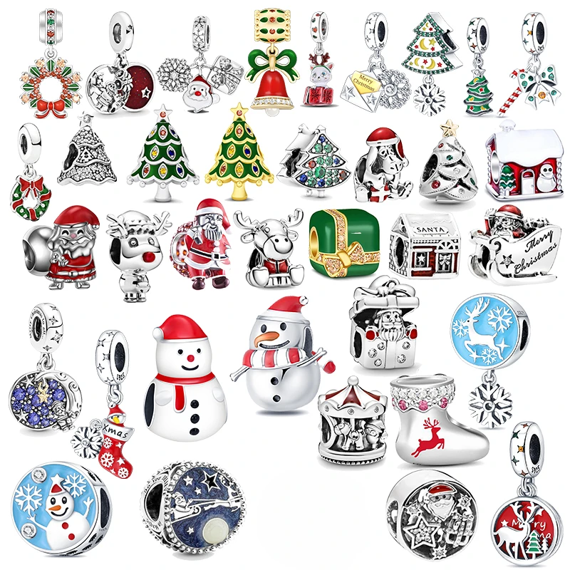 Top Trends: 925 Silver Christmas Snowman Elk Bell Boutique Pendant Fit Pandora Original Bracelet Charm Beads Necklace Diy Female Jewelry Shoppable Styles