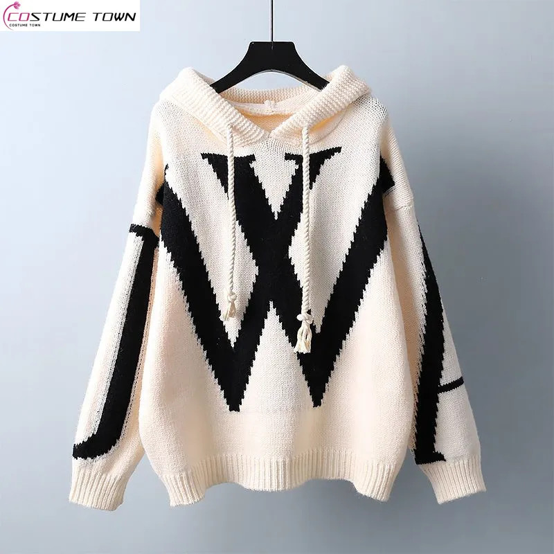 Top Trends: Letter Hooded Pullover Sweater For Women&#039;s Spring And Autumn 2023 New Korean Version Loose And Lazy Style Knitwear Coat Shoppable Styles