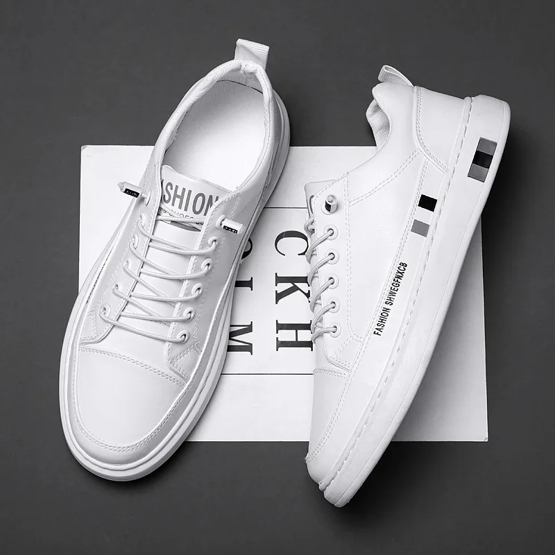 Top Trends: New Stylish Shoes White Leather Sneakers Men Vulcanize Shoes Students Sneakers Low Top Teenager Boy Waterproof Tenis Sneaker Man Shoppable Styles