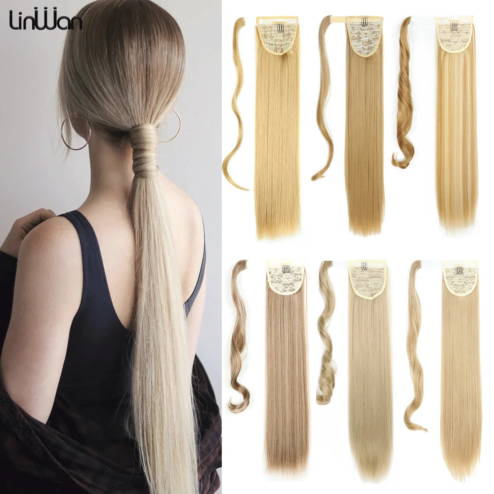 Top Trends: 22Inch Ponytail Hair Extension Synthetic Wrap Around Pony Tail Long Straight Smooth Clip In Ponytail Hair Afro Hairpiece Linwan Shoppable Styles