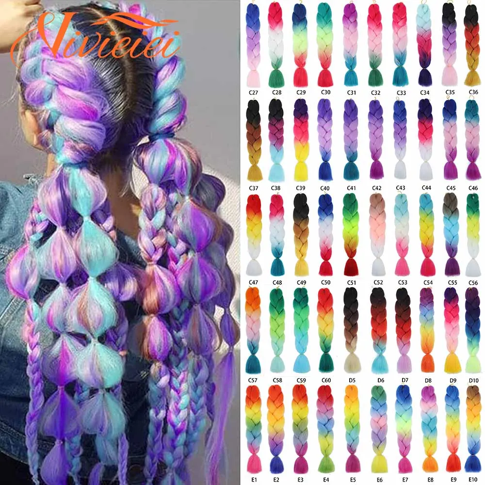 Top Trends: VIVIEIEI 24 Inches Jumbo Braid Synthetic Braiding Hair Ombre Jumbo Hair Extension For Women DIY Hair Braids Pink Purple Yellow Shoppable Styles