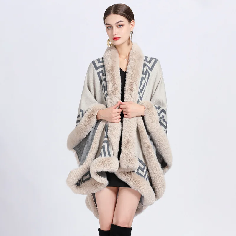 Top Trends: Women Rex Rabbit Faux Fur Shawl Lady Cashmere Feel Mantle Fall Winter Elegant Wrap Luxury Warm Overcoat Classic Vintage Cloak Shoppable Styles - Image 2