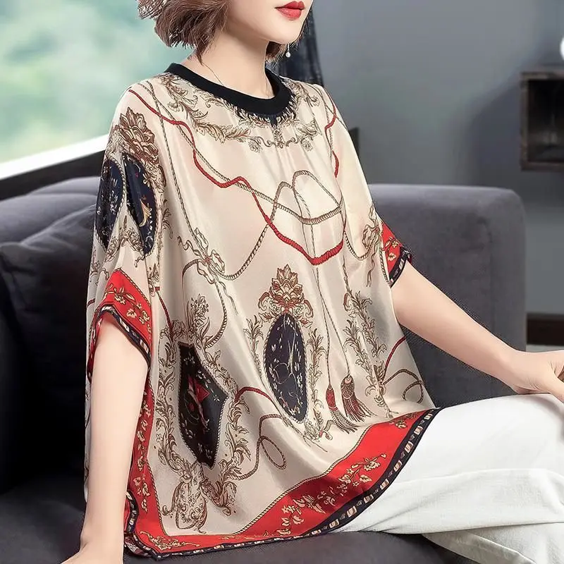 Top Trends: Vintage Printed All-match Chiffon Batwing Sleeve Blouse Women's Clothing 2023 Spring New Casual Pullovers Loose Korean Shirt Shoppable Styles