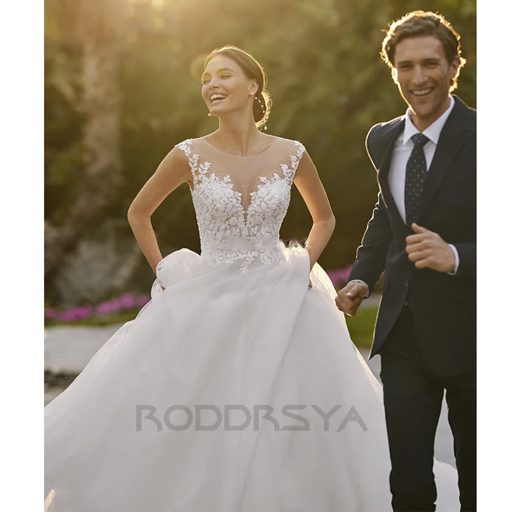 Top Trends: RODDRSYA Boho Wedding Dress For Women 2024 Elegant Scoop Neck Appliques Bridal Gown Illusion Tulle Button Back Vestido De Novia Shoppable Styles