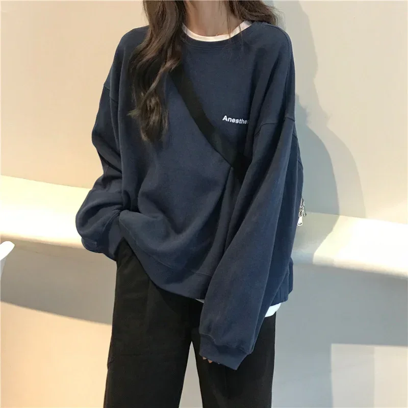 Top Trends: Hoodie Women Letter T-shirt Summer Korean Fashion Thin Chic Long Sleeve Top Women&#039;s Sweatshirts Loose Cool Pullover Y2k Clothes Shoppable Styles