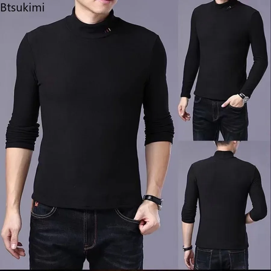 Top Trends: New 2023 Autumn Winter Men's Plus Velvet Warm Sweater High Collar Print Sweatershirt Male Solid Long Sleeve Soft Pullovers Tops Shoppable Styles - Image 6