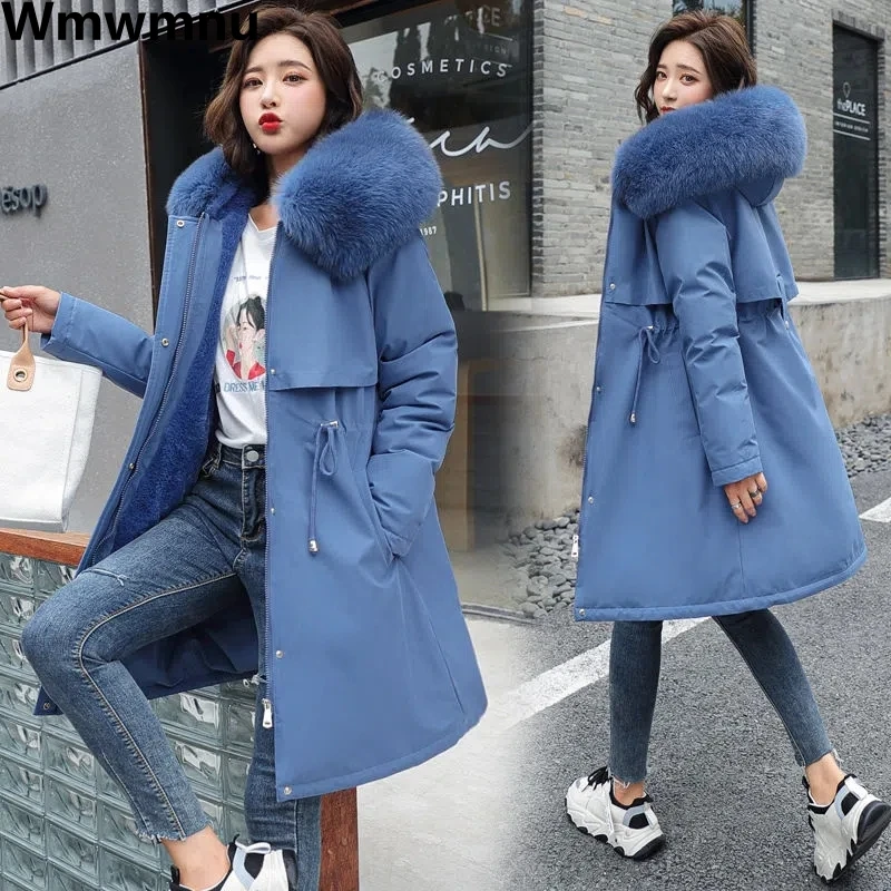 Top Trends: Fur Collar Hooded Mid-length Down Cotton Parkas Oversize 95kg Winter Warm Jacket Snow Wear Padding Coats Korean Quilted Overcoat Shoppable Styles