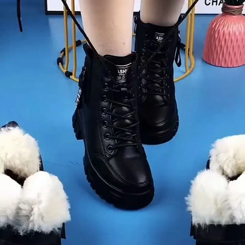 Top Trends: 2023 Winter Warm Fur Boots Casual Autumn High Heels Zipper Shoes Warm Wool Platform Boots For Women Black Female Botas Shoppable Styles - Image 4