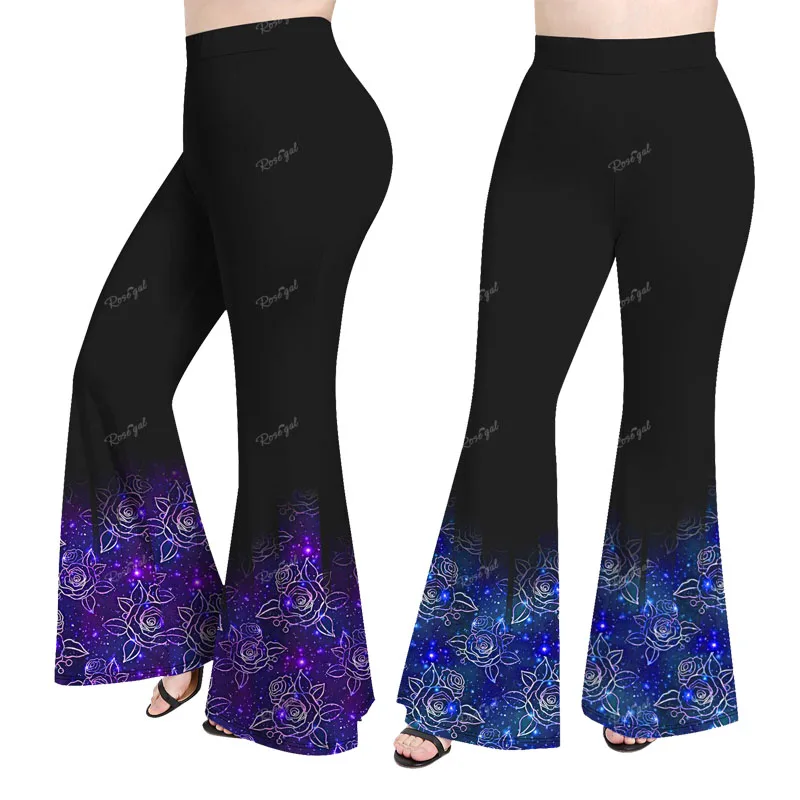 Top Trends: ROSEGAL Plus Size Colorblocks Flare Pants 3D Light Beam Flower Printed Trousers Women Elastic Waist Casual Mujer Shoppable Styles