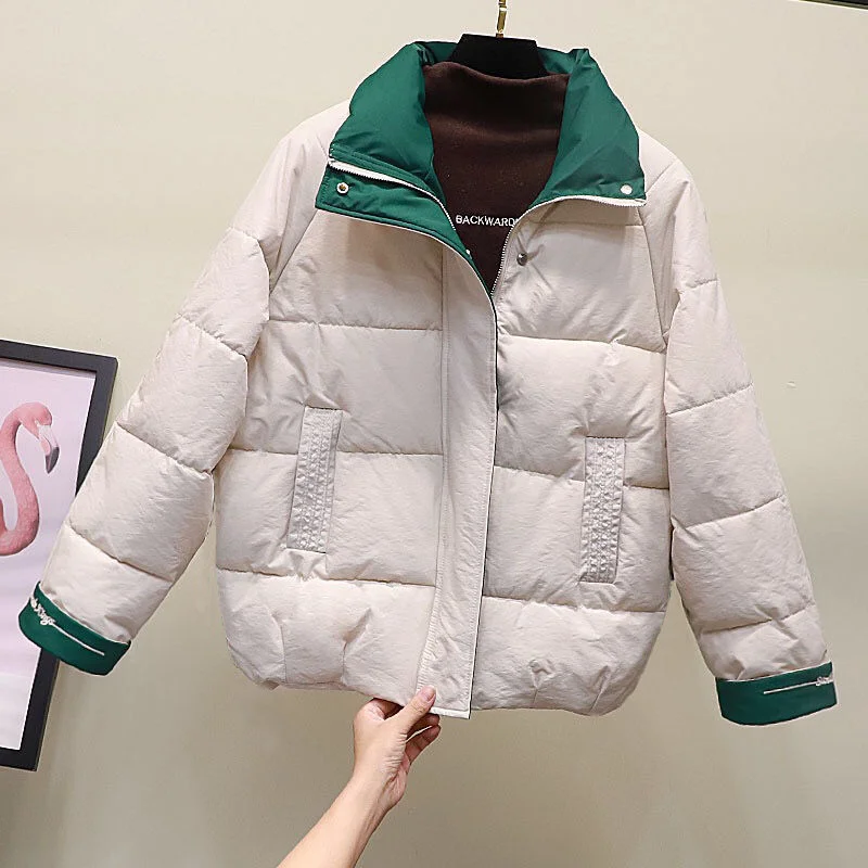 Top Trends: Cotton Clothing Women Short 2023 New Autumn Winter Loose Stand Up Collar Cotton Jacket Thick Bread Suit Contrast Cotton Jacket Shoppable Styles