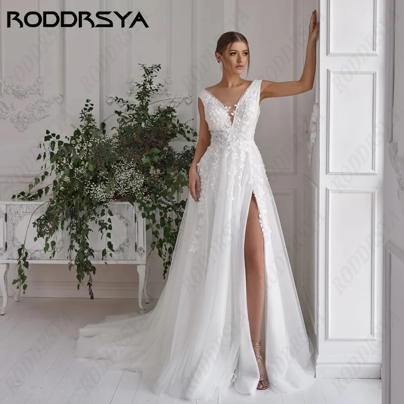 Top Trends: RODDRSYA Elegant A-Line Wedding Dress For Woman Sexy V-Neck High Split Bridal Gown Backless Bride Party Vestido Novia Boda Civil Shoppable Styles