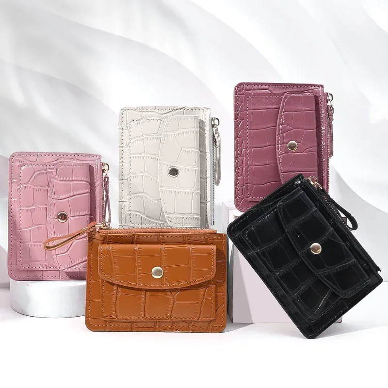 Top Trends: Women Short Hand-held Wallet Simple PU Leather Multi-Slot Zipper Keychain Small Card Bag Holder Crocodile Pattern Coin Purses Shoppable Styles