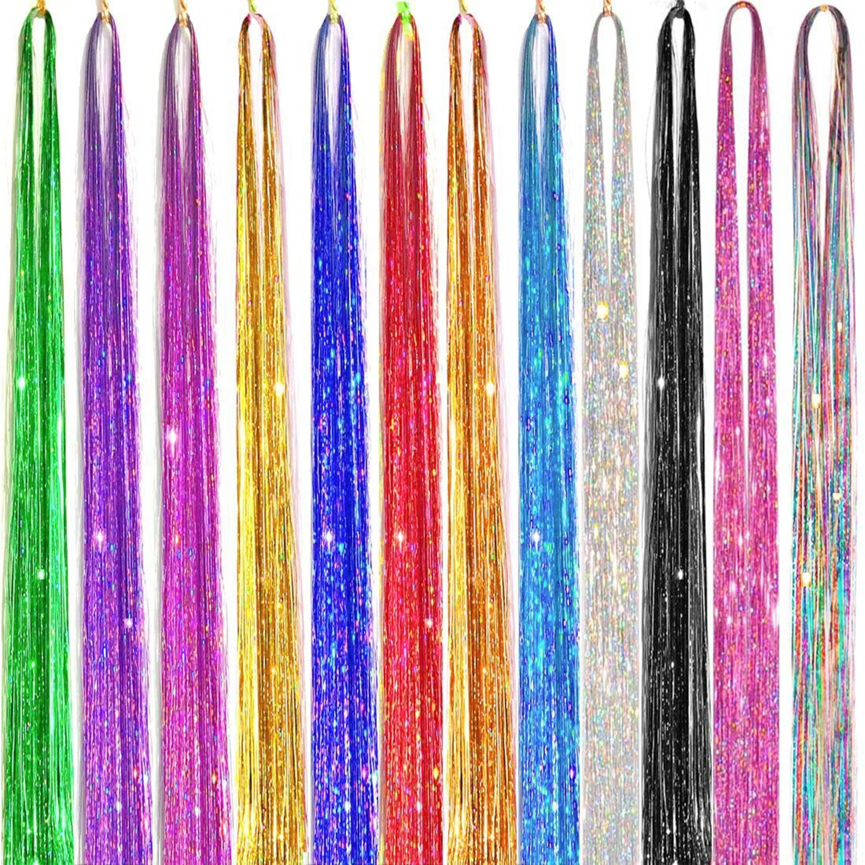 Top Trends: 120cm Sparkle Shiny Hair Tinsel Hair Extensions Dazzles Women Hippie For Braiding Headdress Hair Braiding Tools Shoppable Styles