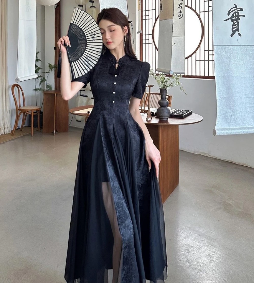 Top Trends: Women Fashionable New Cheongsam Black Advanced Mysterious Dress Qipao Improvement New Chinese Style Elegant Dress Summer Shoppable Styles