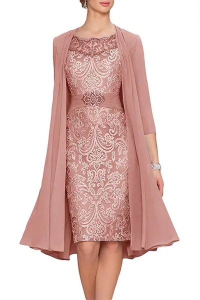 Top Trends: 2021 Mother Of The Bride Dresses With Chiffon Jacket Lace Satin Sheath Short Knee Length Women Cocktail Party Celebrity Gowns Shoppable Styles