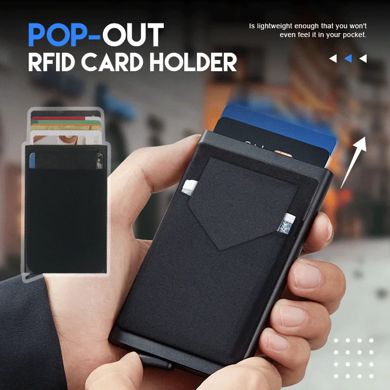 Top Trends: Slim Aluminum Wallet With Elasticity Back Pouch ID Credit Card Holder Mini RFID Wallet Automatic Pop Up Bank Card Case Wholesale Shoppable Styles