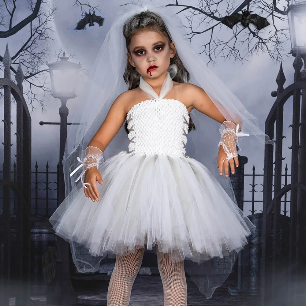 Top Trends: Elegant White Dress For Girl Ghost Bride Cosplay Outfit Tutu Prom Wedding Halloween Costume Mesh Fansy Clothes Children Fluffy Shoppable Styles