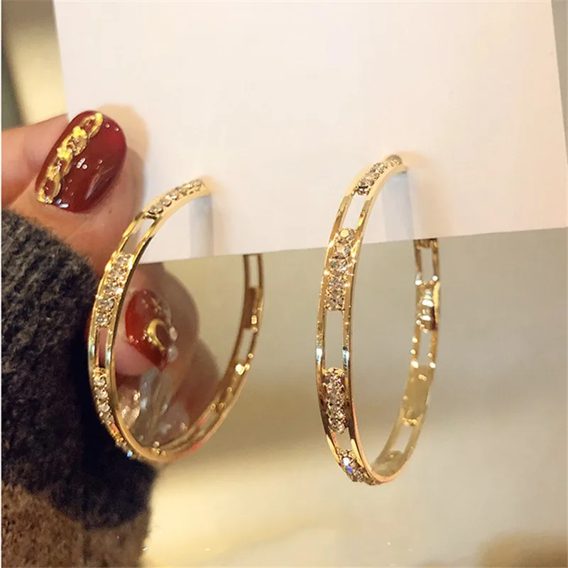 Top Trends: FYUAN Golden Round Crystal Hoop Earrings For Women Bijoux Geometric Rhinestones Earrings Statement Jewelry Party Gifts Shoppable Styles