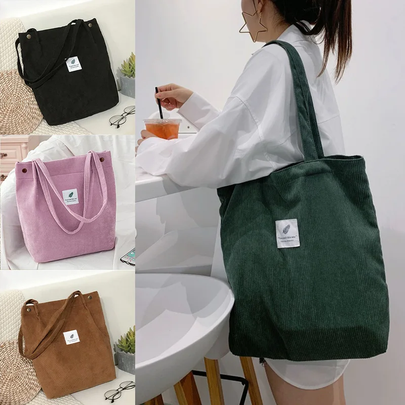 Top Trends: Fashion Corduroy Women Shoulder Bags Outdoor Party Tote Reusable Small And Big Girl Shopper Bag Soft Eco Organizer Handbags 2023 Shoppable Styles