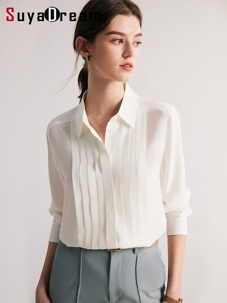 Top Trends: SuyaDream Woman White Shirts 100% Mulberry Silk Turn Down Collar Solid Chic Blouses 2023 Spring Summer Office Lady Top Shoppable Styles