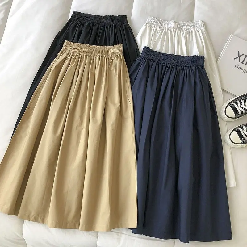 Top Trends: Summer Female Simplicity Casual Elastic High Waist A-Line Skirt 2023 Fashion All-match Solid Color Loose Skirt Women's Clothing Shoppable Styles