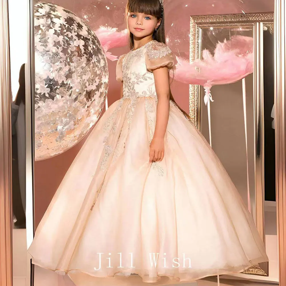 Top Trends: Jill Wish Luxury Champagne Flower Girl Dress Beading Appliques Princess Kids Gown For Wedding Birthday Party Communion J147 Shoppable Styles