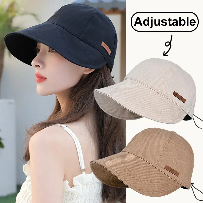 Top Trends: Solid Color Soft Cotton Women Girl Bucket Hat Spring Summer Adjustable Outdoor Beach Sun Hats Foldable Panama Caps Ponytail Cap Shoppable Styles