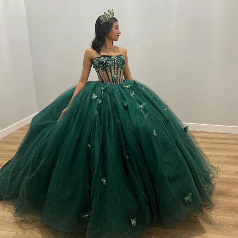 Top Trends: Doymeny Beaded Crystal Tull Ball Gown Quinceanera Dress Sweet 16 With Big Bow Corset Vestido De 15 Anos Shoppable Styles