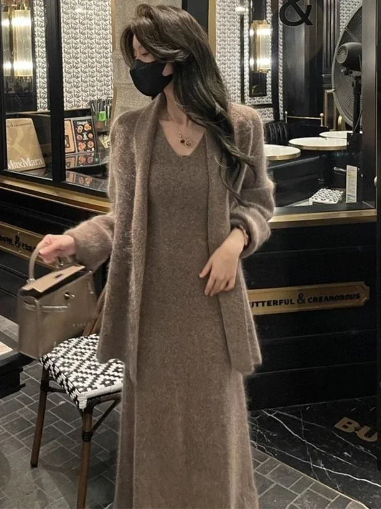 Top Trends: New Sets For Women 2 Pieces Autumn Winter Solid Knitted Cardigan Top Sweater Coat Dress Sets Women Clothing Elegant Women&#039;s Sets Shoppable Styles