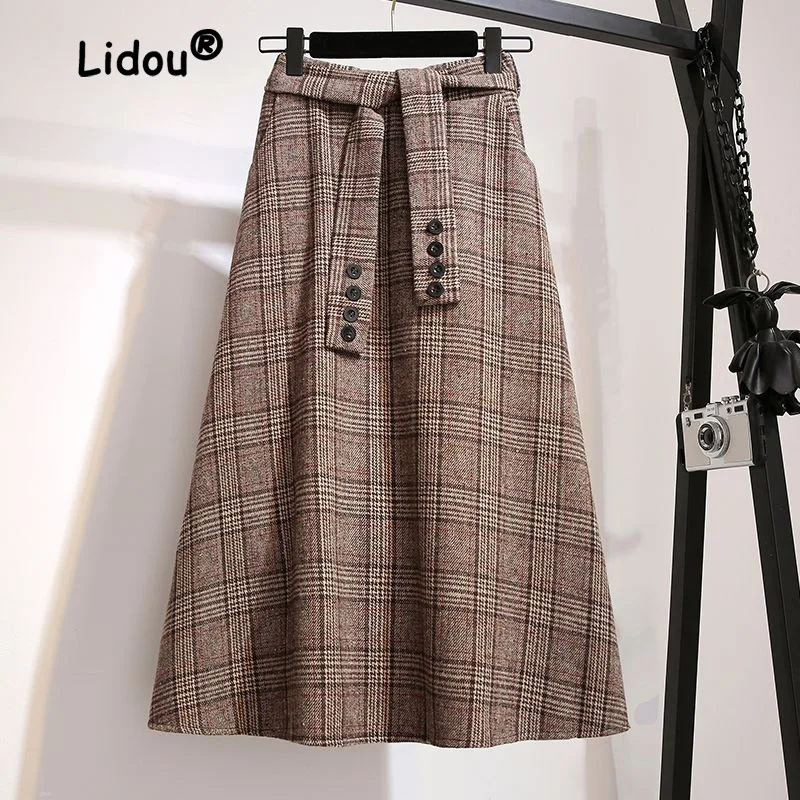 Top Trends: Fashion Office Plaid Skirt Women High Quality The Waist Lace Button Personality Design Slim Classic All-match Lady Shirt Shoppable Styles