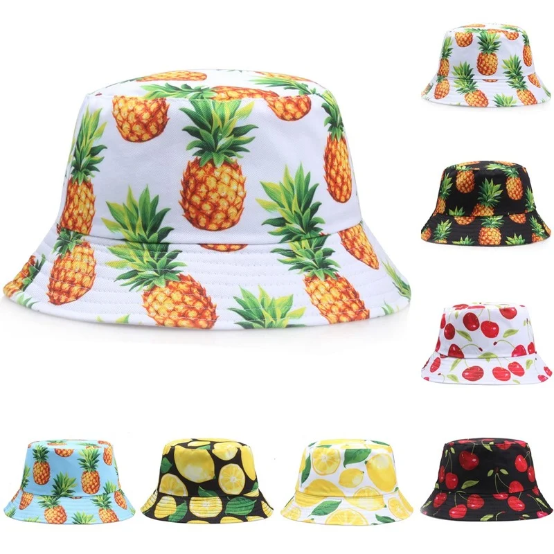 Top Trends: Pineapple Printed Double-Sided Bucket Hats For Women Men Lemon Cherry Fruit Summer Panama Cap Sun Fishing Bob Fisherman Hat Bone Shoppable Styles